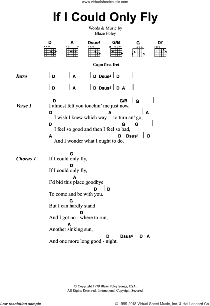 If I Could Only Fly sheet music for guitar (chords) by Merle Haggard and Blaze Foley, intermediate skill level