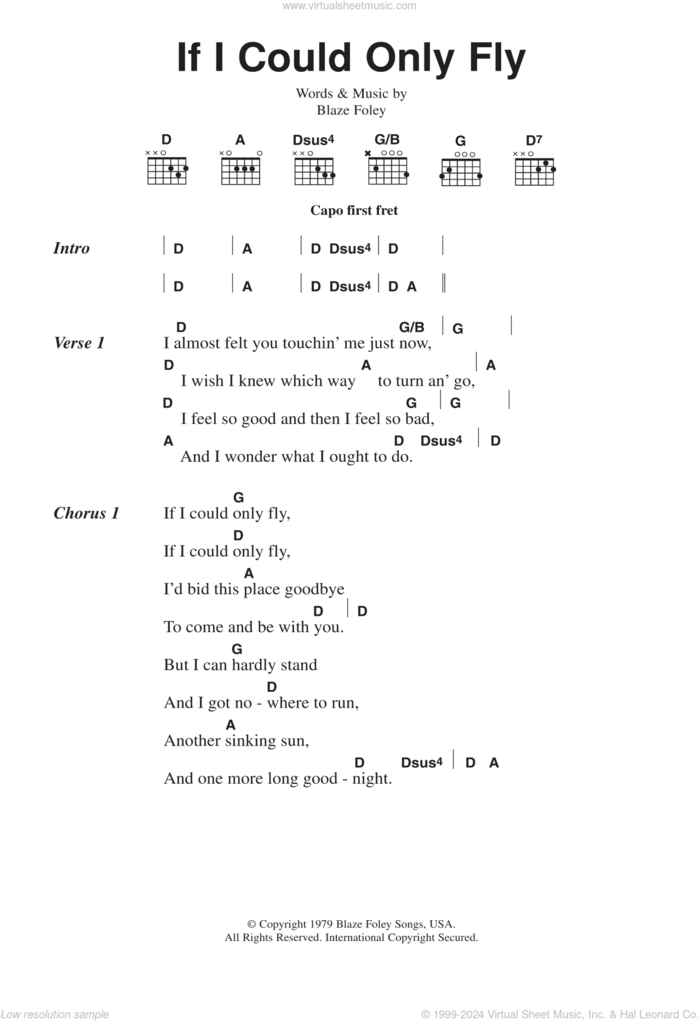 If I Could Only Fly sheet music for guitar (chords) by Merle Haggard and Blaze Foley, intermediate skill level