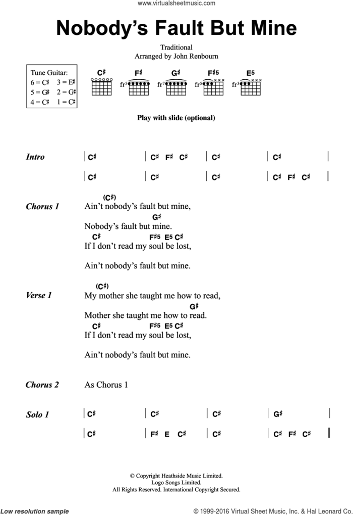Nobody's Fault But Mine sheet music for guitar (chords) by John Renbourn and Miscellaneous, intermediate skill level