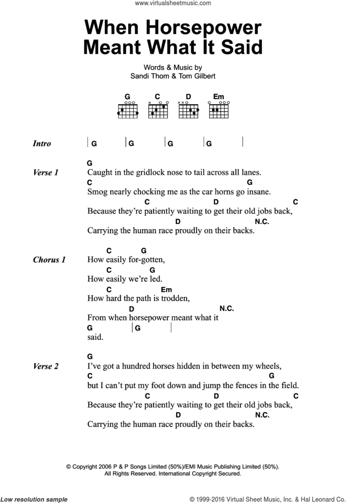 When Horsepower Meant What It Said sheet music for guitar (chords) by Sandi Thom and Tom Gilbert, intermediate skill level