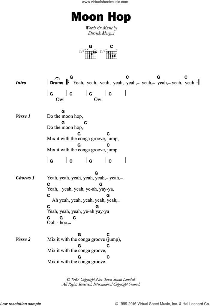 Moon Hop sheet music for guitar (chords) by Derrick Morgan, intermediate skill level