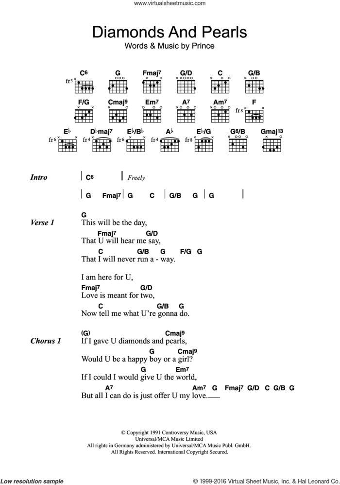 Diamonds And Pearls sheet music for guitar (chords) by Prince, intermediate skill level