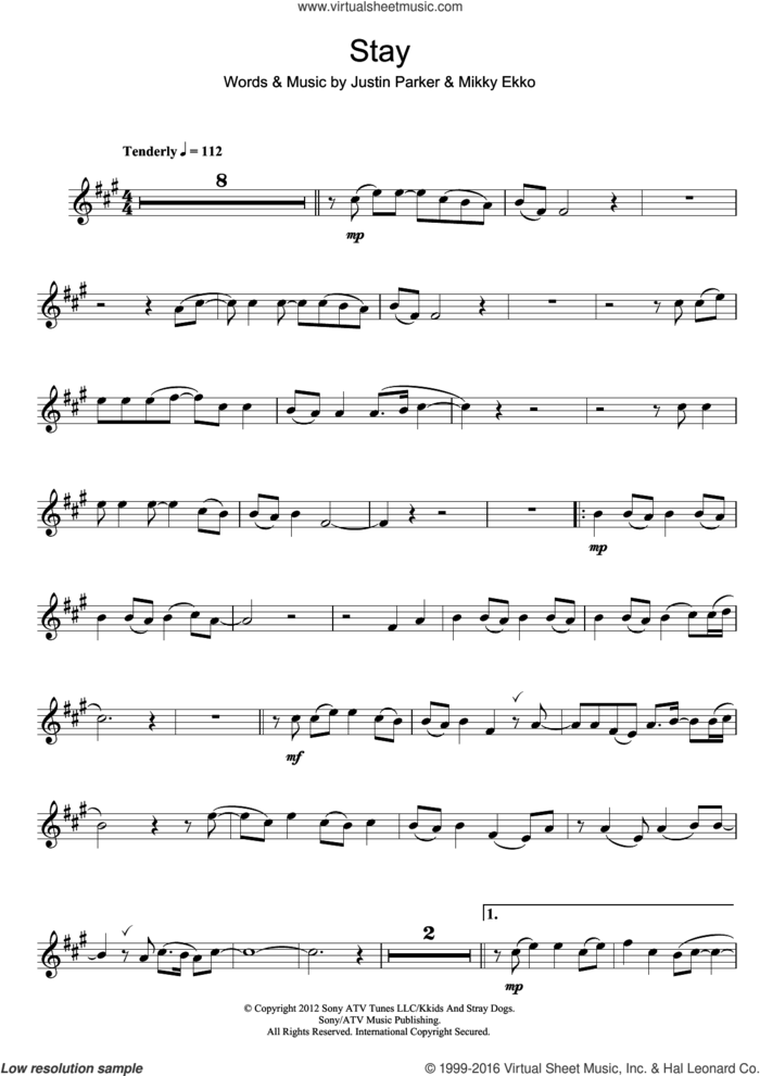 Stay sheet music for voice and other instruments (fake book) by Rihanna, Justin Parker and Mikky Ekko, intermediate skill level
