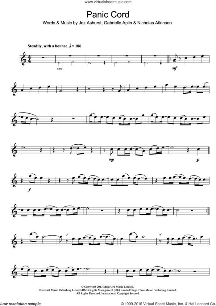 Panic Cord sheet music for voice and other instruments (fake book) by Gabrielle Aplin, Jez Ashurst and Nicholas Atkinson, intermediate skill level