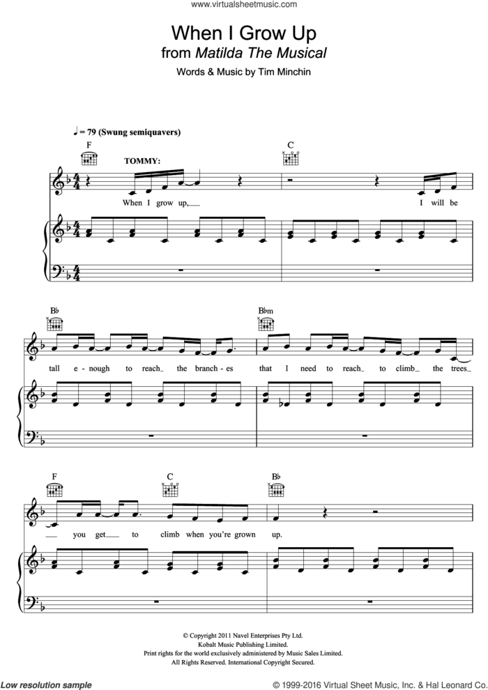 When I Grow Up (From 'Matilda The Musical') sheet music for voice, piano or guitar by Tim Minchin, intermediate skill level