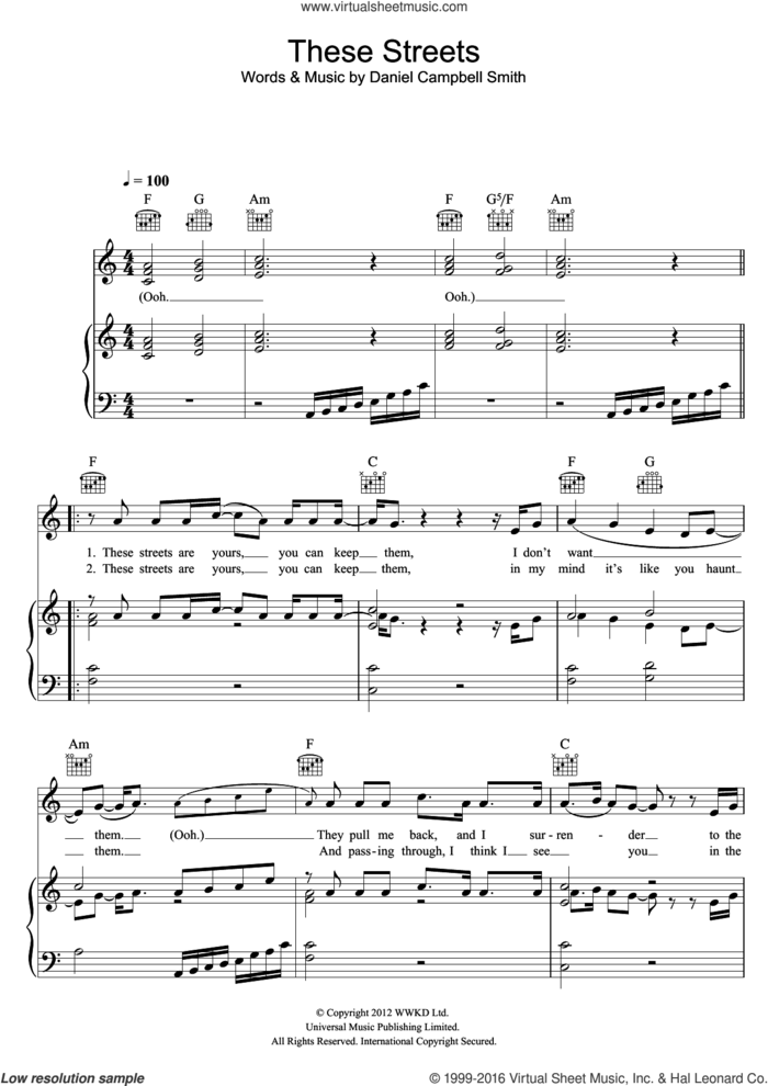 These Streets sheet music for voice, piano or guitar by Bastille and Daniel Campbell Smith, intermediate skill level