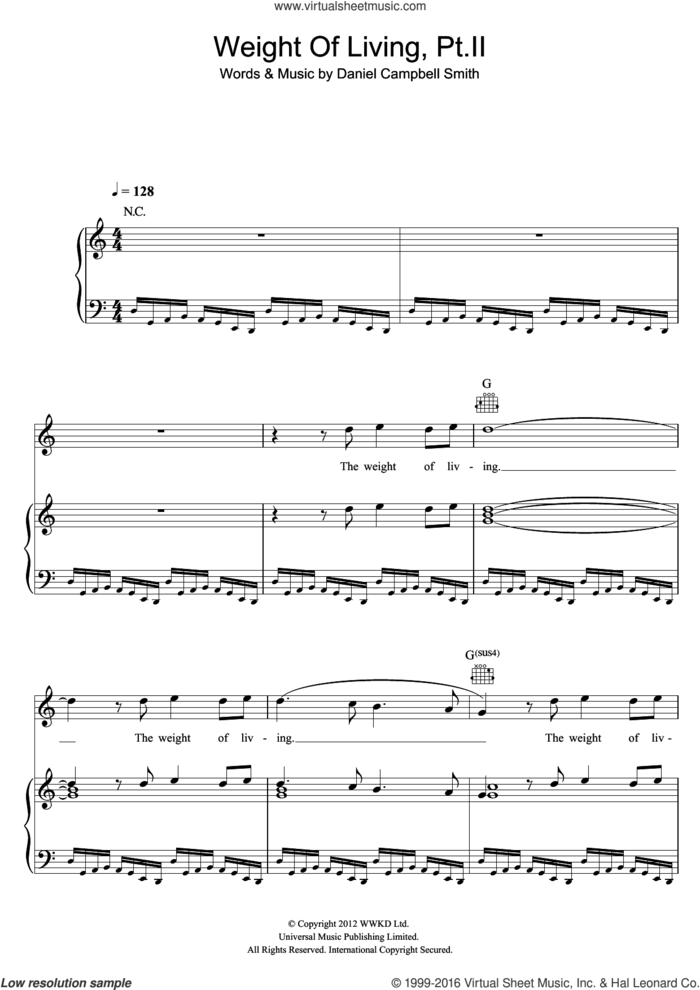 Weight Of Living, Pt. II sheet music for voice, piano or guitar by Bastille and Daniel Campbell Smith, intermediate skill level