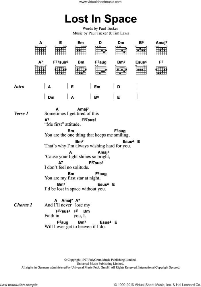 Lost In Space sheet music for guitar (chords) by The Lighthouse Family, Lighthouse Family, Paul Tucker and Tim Laws, intermediate skill level