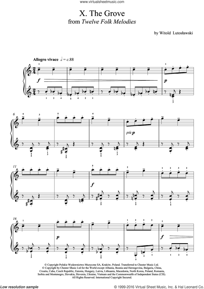 The Grove sheet music for piano solo by Witold Lutoslawski, classical score, intermediate skill level