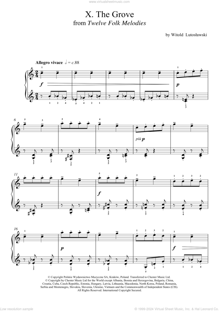 The Grove sheet music for piano solo by Witold Lutoslawski, classical score, intermediate skill level