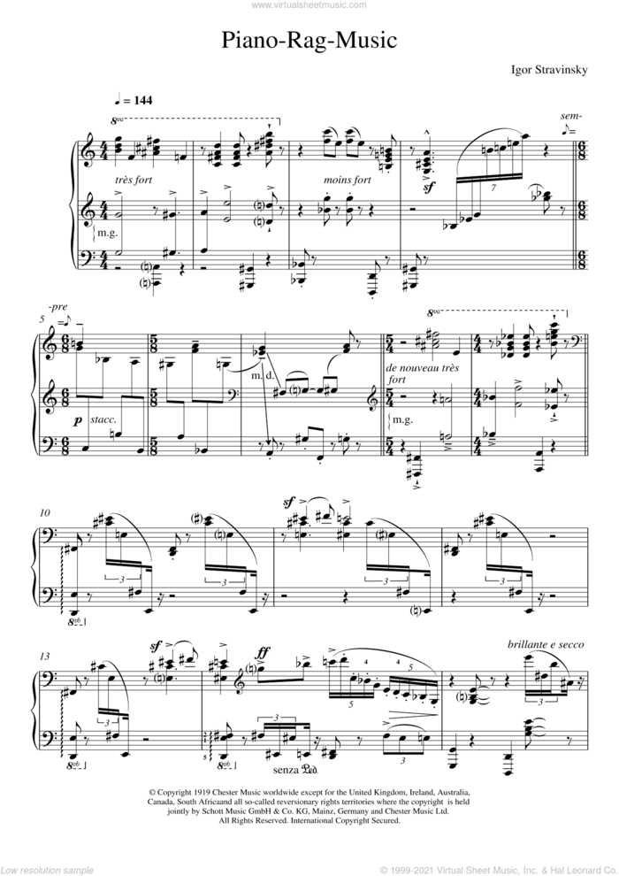 Piano Rag Music sheet music for piano solo by Igor Stravinsky, classical score, intermediate skill level