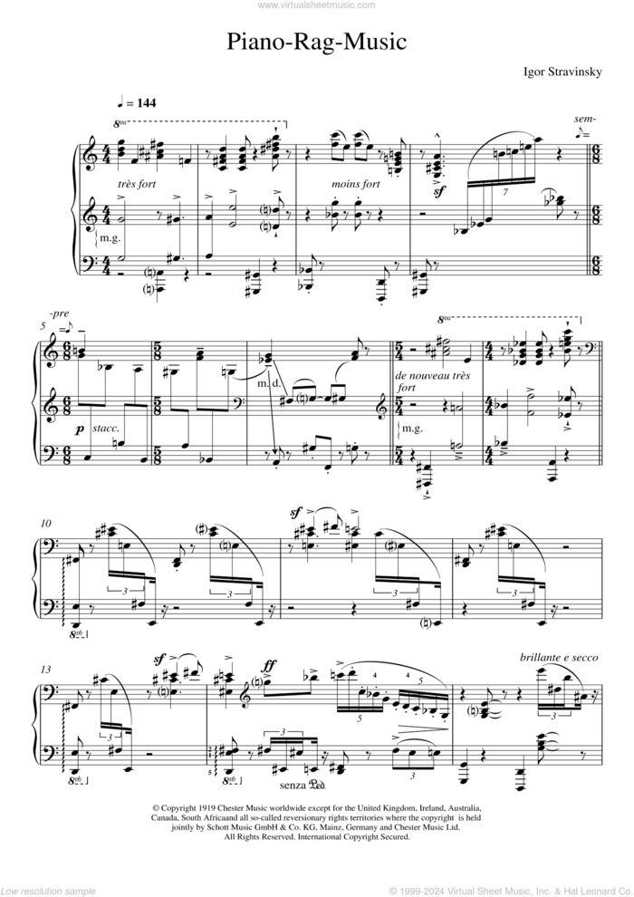 Piano Rag Music sheet music for piano solo by Igor Stravinsky, classical score, intermediate skill level