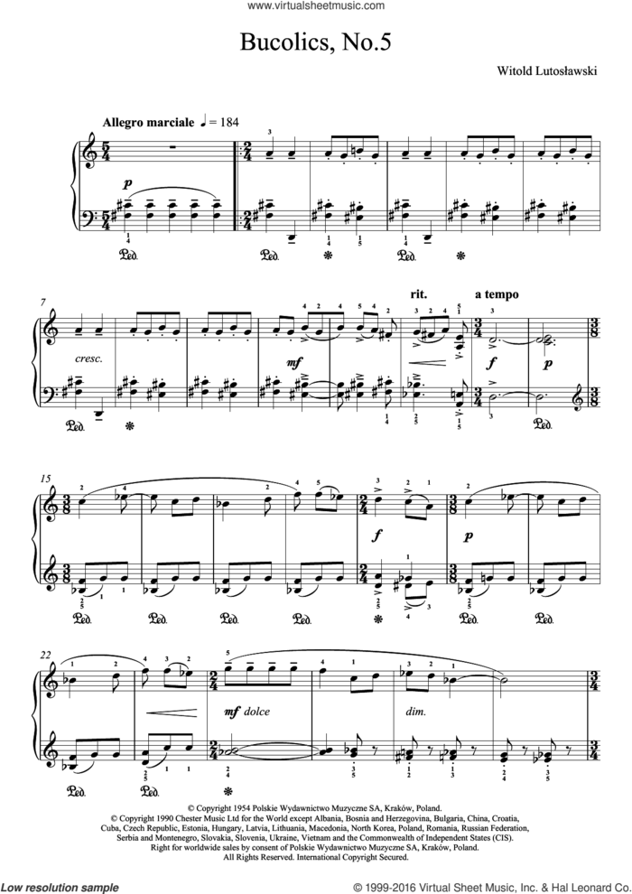 Bucolics, No.5 sheet music for piano solo by Witold Lutoslawski, classical score, intermediate skill level
