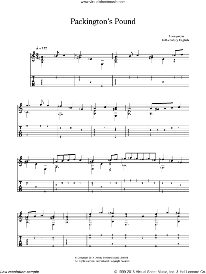 Packington's Pound sheet music for guitar solo (chords), easy guitar (chords)