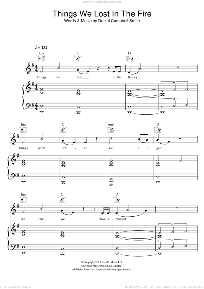 Things We Lost In The Fire sheet music for voice, piano or guitar by Bastille and Daniel Campbell Smith, intermediate skill level