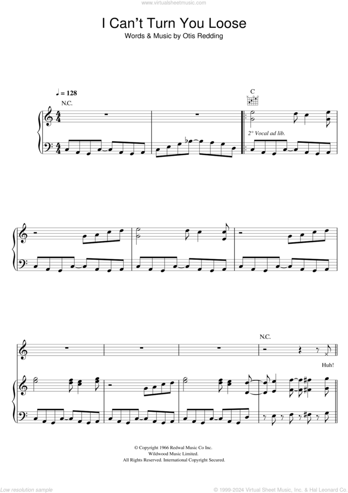 I Can't Turn You Loose sheet music for voice, piano or guitar by Otis Redding and The Commitments, intermediate skill level