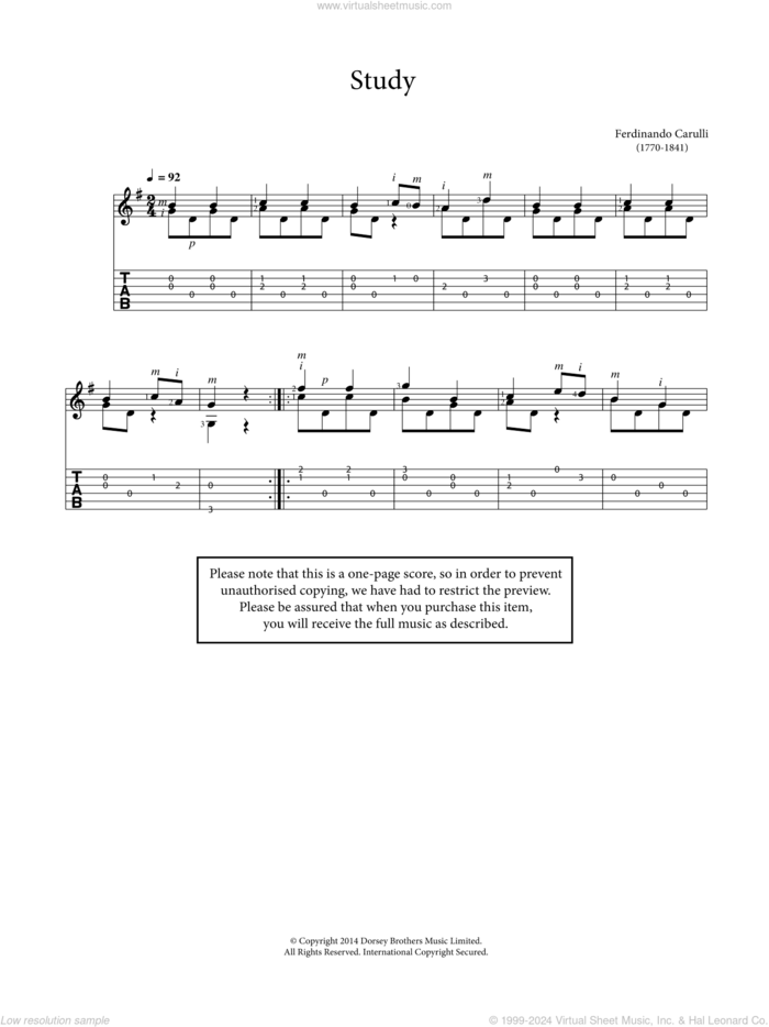 Study sheet music for guitar solo (chords) by Ferdinando Carulli and Fernando Carulli, classical score, easy guitar (chords)