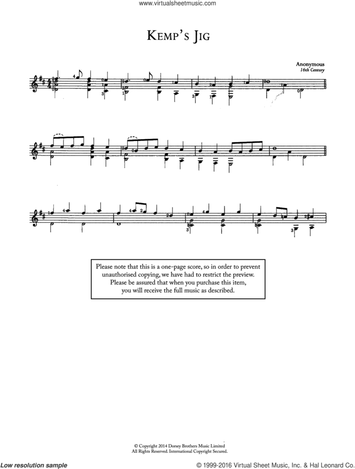 Kemp's Jig sheet music for guitar solo (chords), easy guitar (chords)