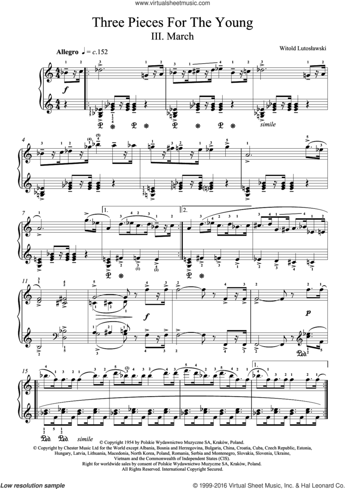Three Pieces For The Young, 3. March sheet music for piano solo by Witold Lutoslawski, classical score, intermediate skill level