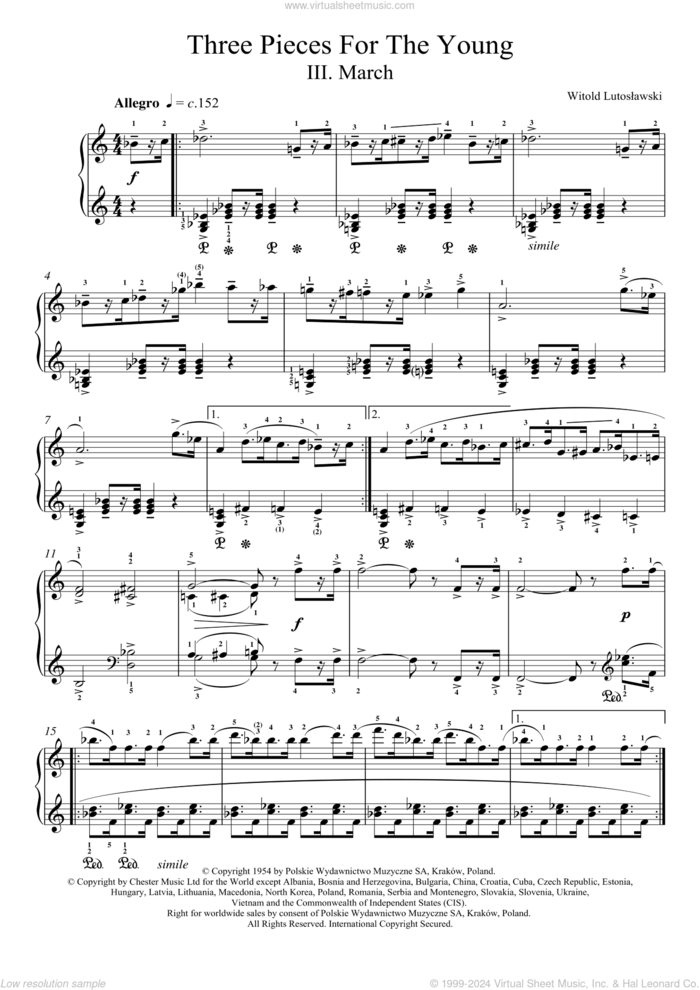 Three Pieces For The Young, 3. March sheet music for piano solo by Witold Lutoslawski, classical score, intermediate skill level