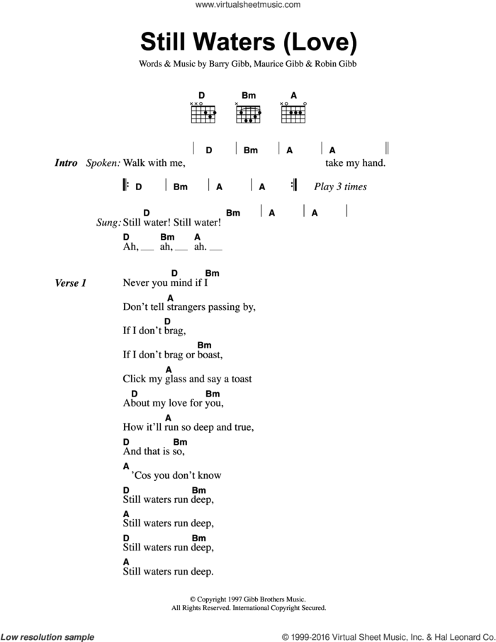 Still Waters Run Deep sheet music for guitar (chords) by Bee Gees, The Four Tops, Barry Gibb, Maurice Gibb and Robin Gibb, intermediate skill level
