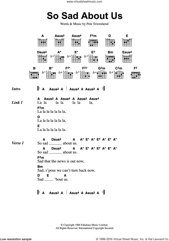 So Sad About Us sheet music for guitar (chords) by The Who and Pete Townshend, intermediate skill level