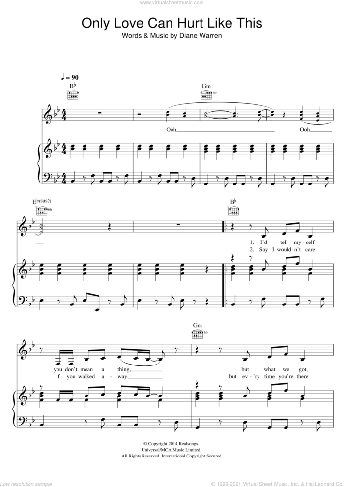 Only Love Can Hurt Like This sheet music for voice, piano or guitar by Paloma Faith and Diane Warren, intermediate skill level