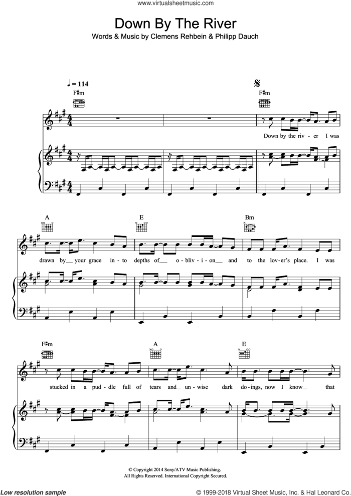 Down By The River sheet music for voice, piano or guitar by Milky Chance, Clemens Rehbein and Philipp Dauch, intermediate skill level
