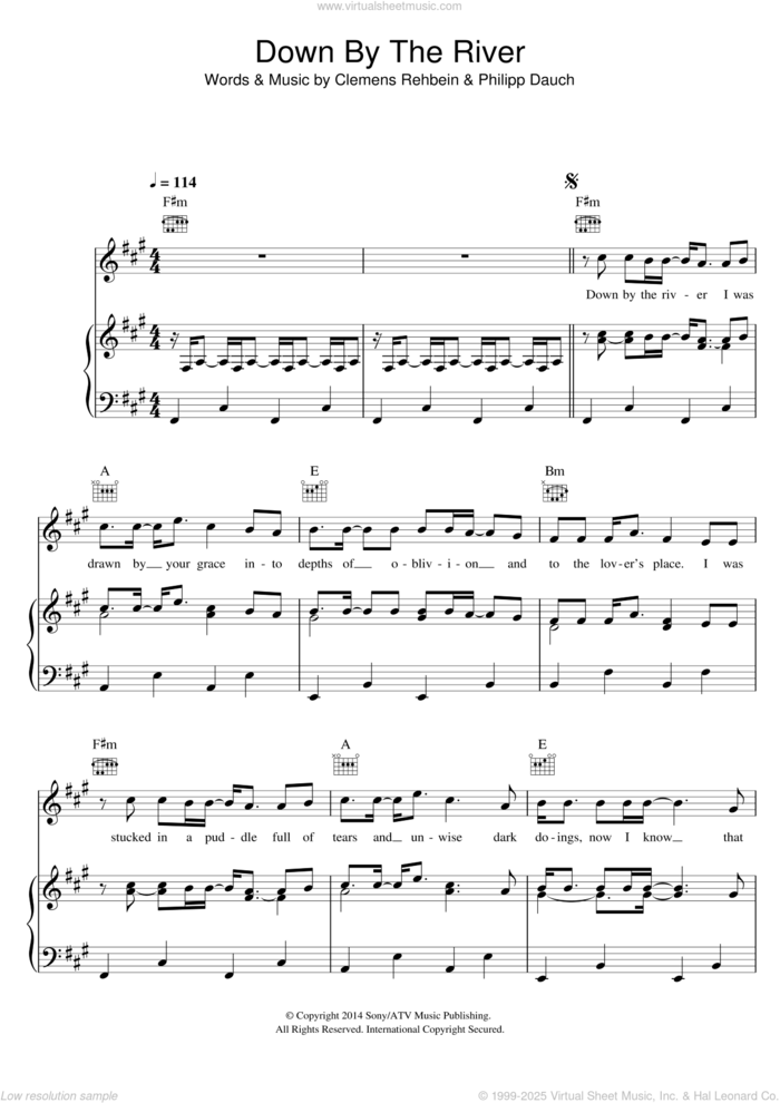 Down By The River sheet music for voice, piano or guitar by Milky Chance, Clemens Rehbein and Philipp Dauch, intermediate skill level