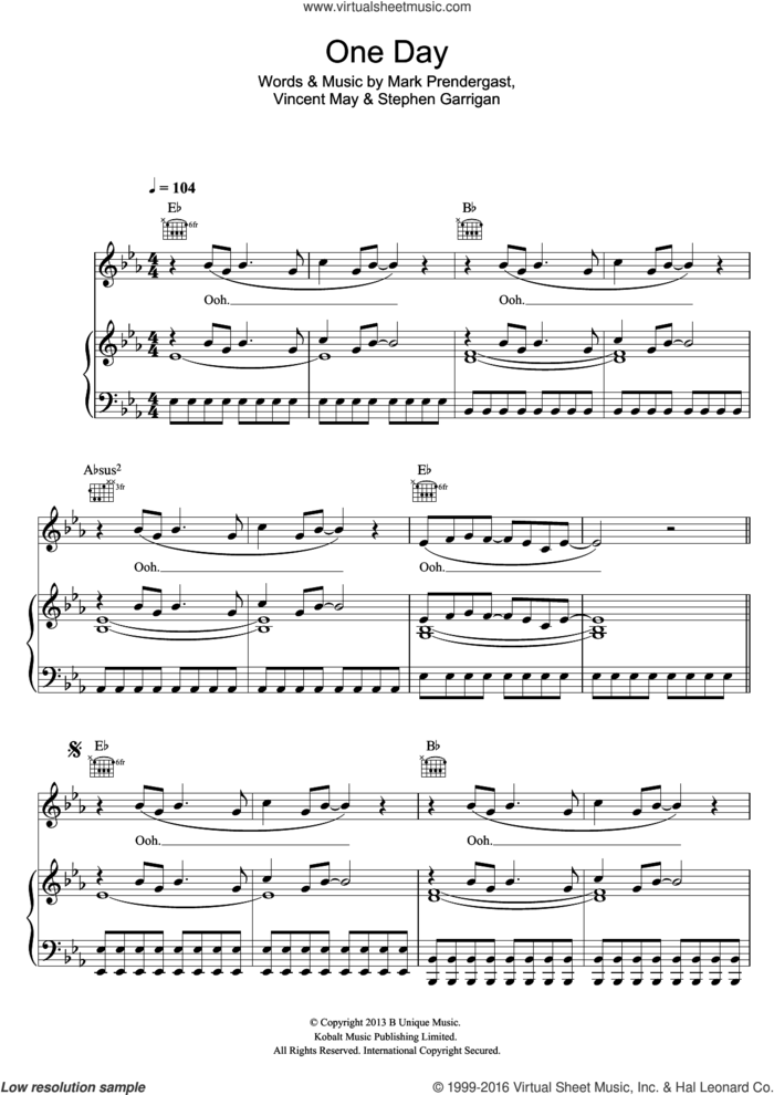 One Day sheet music for voice, piano or guitar by Kodaline, Mark Prendergast, Stephen Garrigan and Vincent May, intermediate skill level