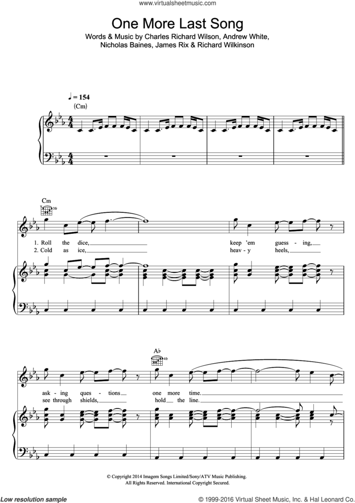 One More Last Song sheet music for voice, piano or guitar by Kaiser Chiefs, Andrew White, Charles Richard Wilson, James Rix, Nicholas Baines and Richard Wilkinson, intermediate skill level