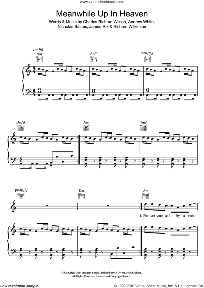 Meanwhile Up In Heaven sheet music for voice, piano or guitar by Kaiser Chiefs, Andrew White, Charles Richard Wilson, James Rix, Nicholas Baines and Richard Wilkinson, intermediate skill level