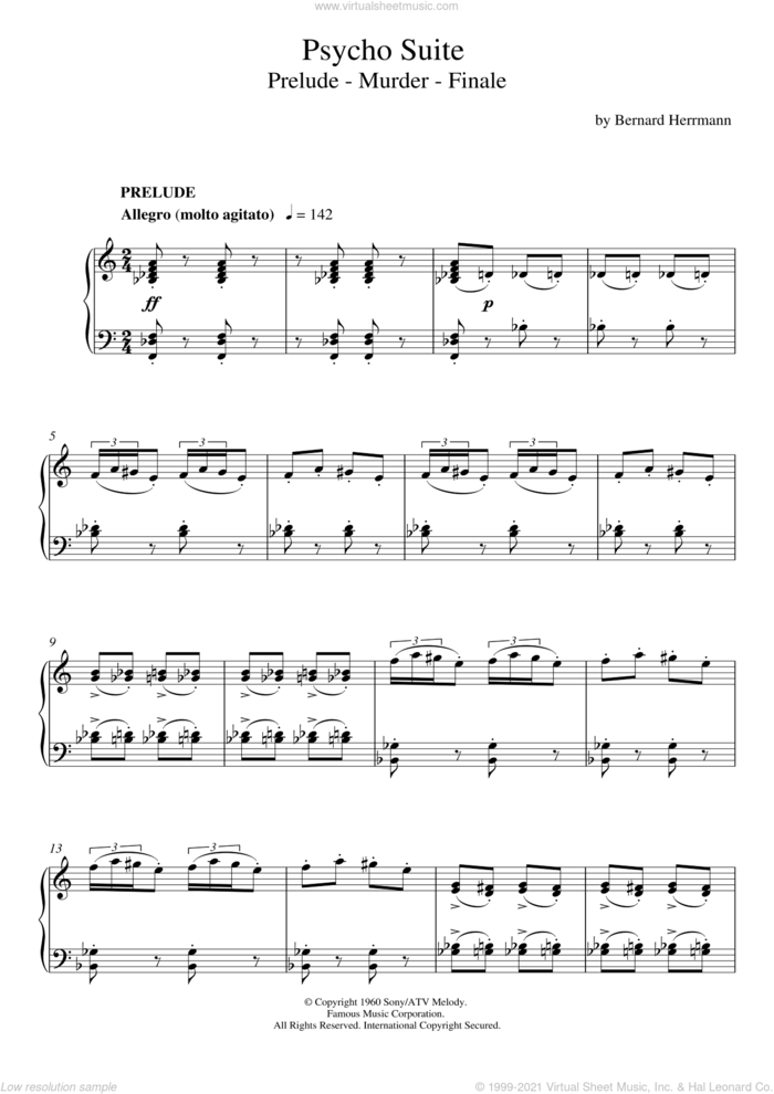 The Murder From Psycho sheet music for piano solo by Bernard Herrmann, intermediate skill level