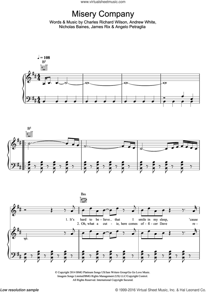 Misery Company sheet music for voice, piano or guitar by Kaiser Chiefs, Andrew White, Angelo Petraglia, Charles Richard Wilson, James Rix and Nicholas Baines, intermediate skill level