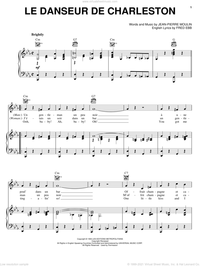 Le Danseur De Charleston sheet music for voice, piano or guitar by Jean-Piere Moulin, intermediate skill level