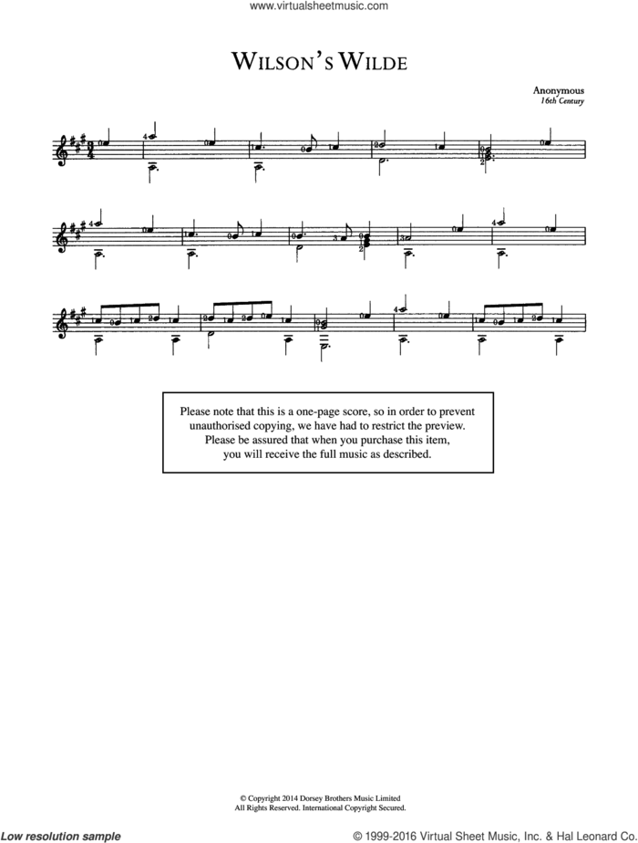 Wilson's Wilde sheet music for guitar solo (chords) by Anonymous, classical score, easy guitar (chords)