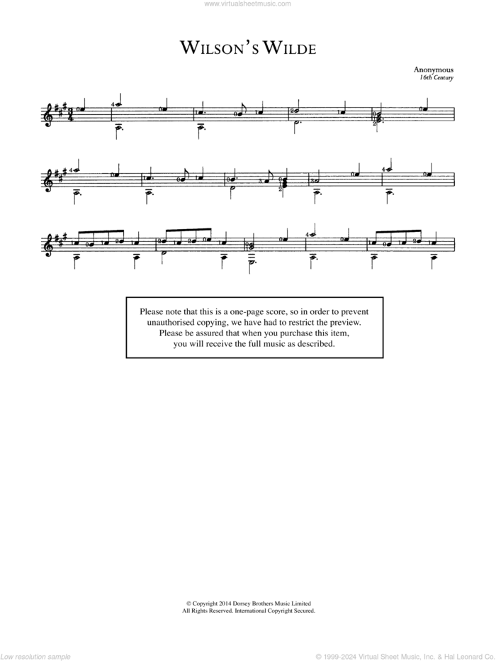 Wilson's Wilde sheet music for guitar solo (chords) by Anonymous, classical score, easy guitar (chords)