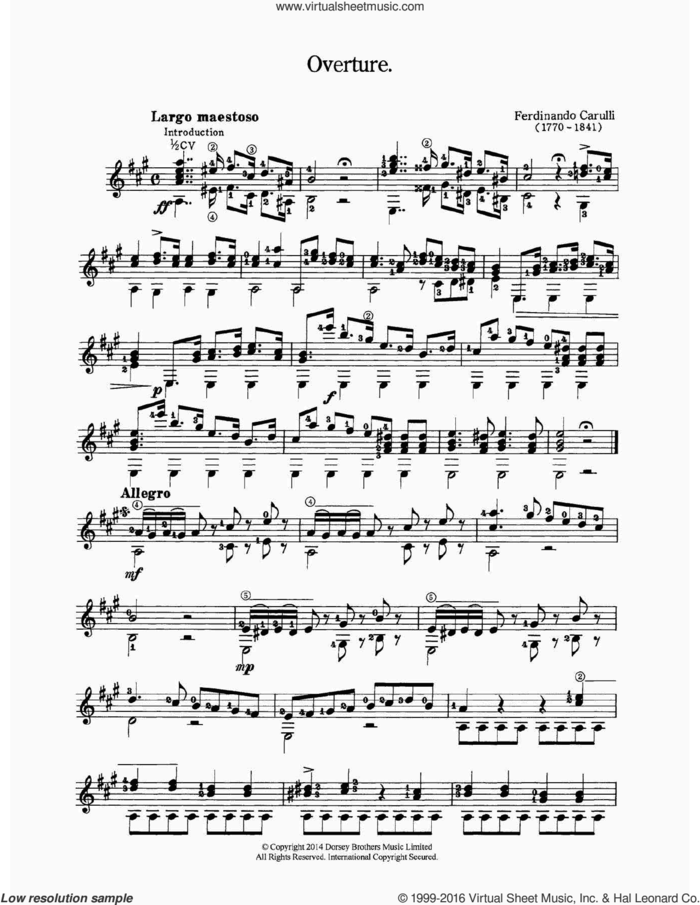 Overture sheet music for guitar solo (chords) by Ferdinando Carulli, classical score, easy guitar (chords)