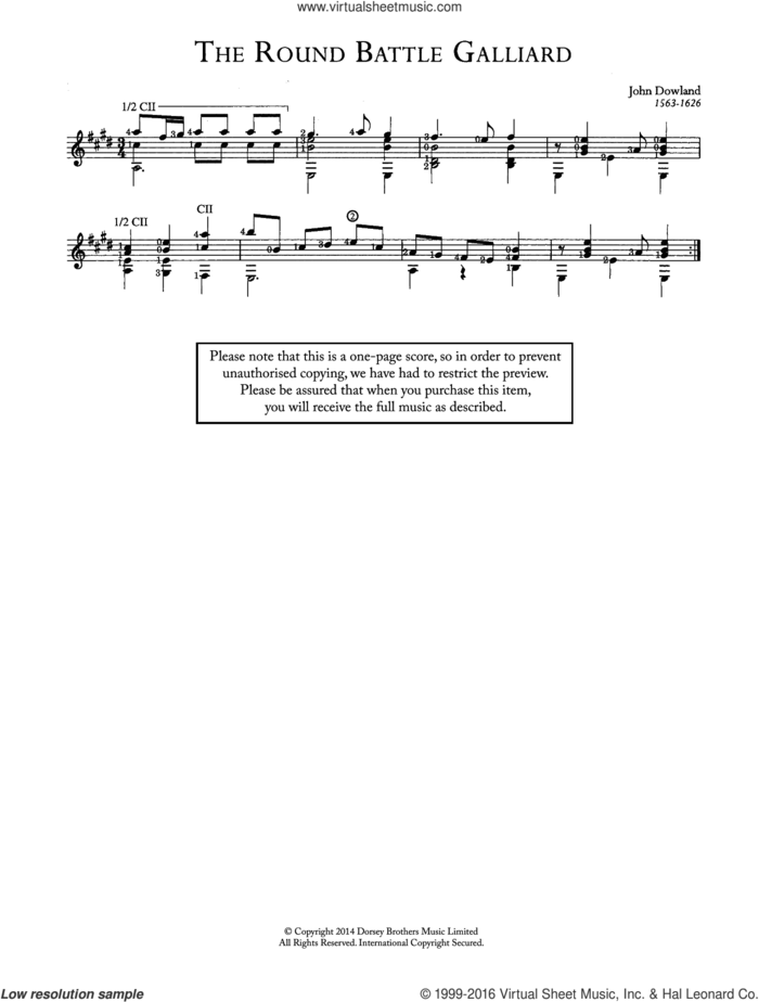 The Round Battle Galliard sheet music for guitar solo (chords) by John Dowland, easy guitar (chords)