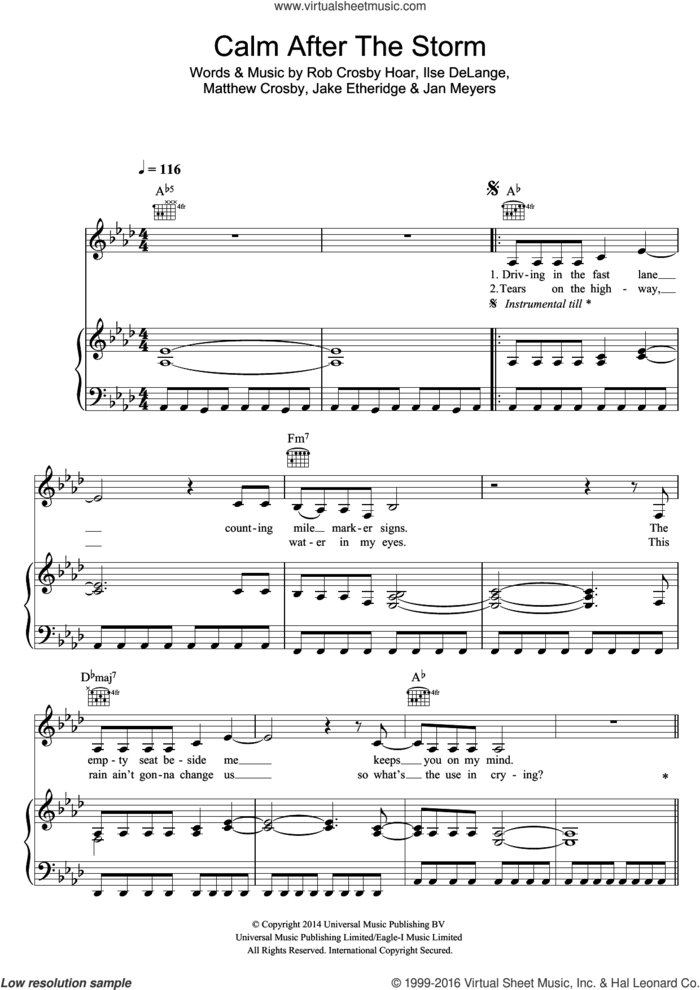 Calm After The Storm sheet music for voice, piano or guitar by The Common Linnets, Ilse DeLange, Jake Etheridge, Jan Meyers, Matthew Crosby and Rob Crosby Hoar, intermediate skill level