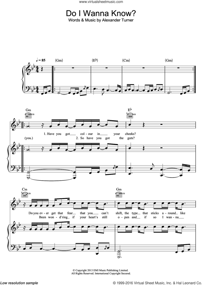 Do I Wanna Know? sheet music for voice, piano or guitar by Arctic Monkeys and Alexander Turner, intermediate skill level