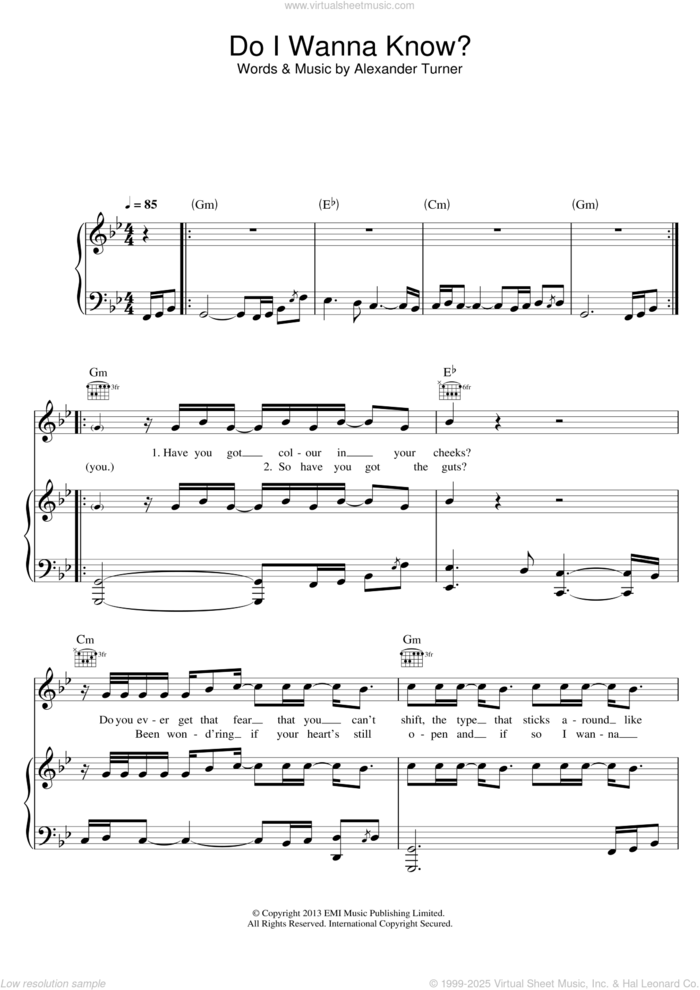 Do I Wanna Know? sheet music for voice, piano or guitar by Arctic Monkeys and Alexander Turner, intermediate skill level