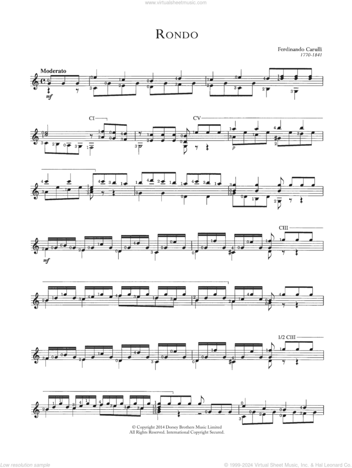 Rondo sheet music for guitar solo (chords) by Ferdinando Carulli, classical score, easy guitar (chords)