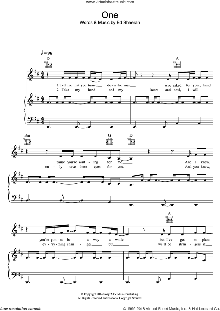 One sheet music for voice, piano or guitar by Ed Sheeran, intermediate skill level