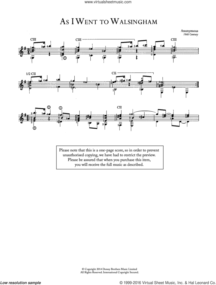 As I Went To Walsingham sheet music for guitar solo (chords) by Anonymous, classical score, easy guitar (chords)