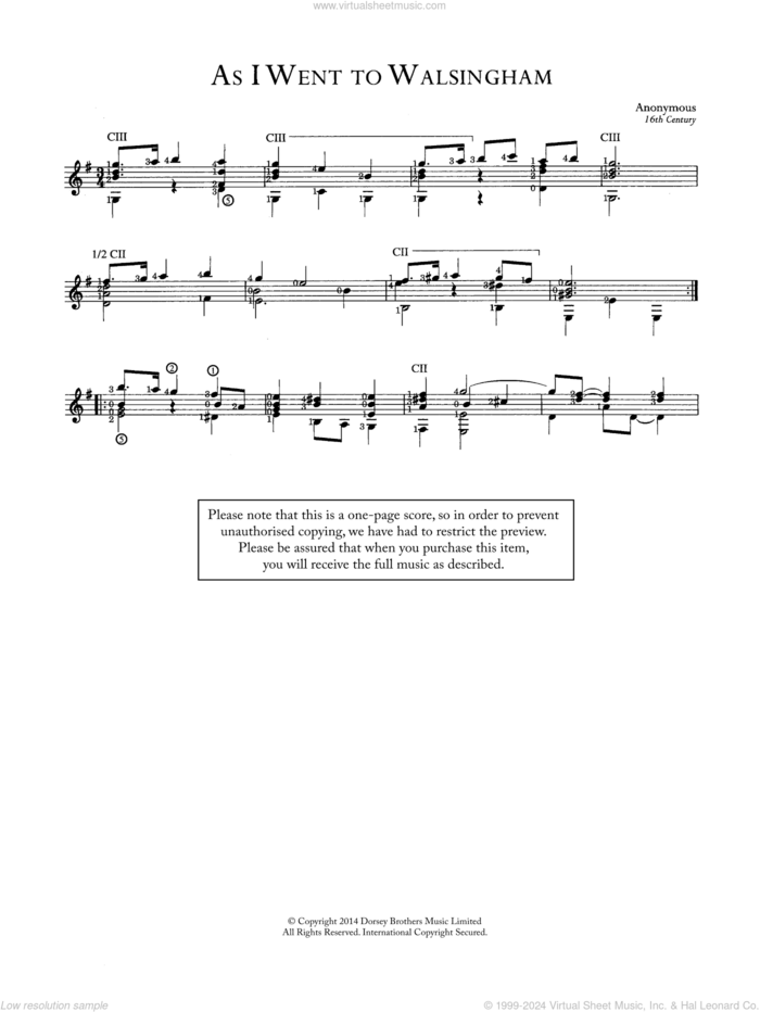 As I Went To Walsingham sheet music for guitar solo (chords) by Anonymous, classical score, easy guitar (chords)