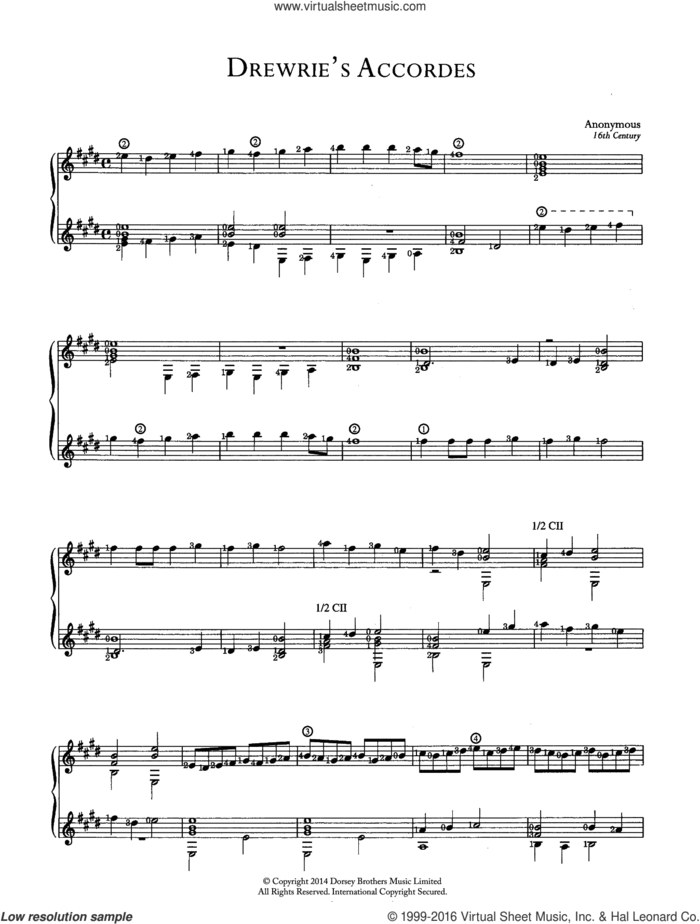 Drewrie's Accordes sheet music for guitar solo (chords) by Anonymous, classical score, easy guitar (chords)