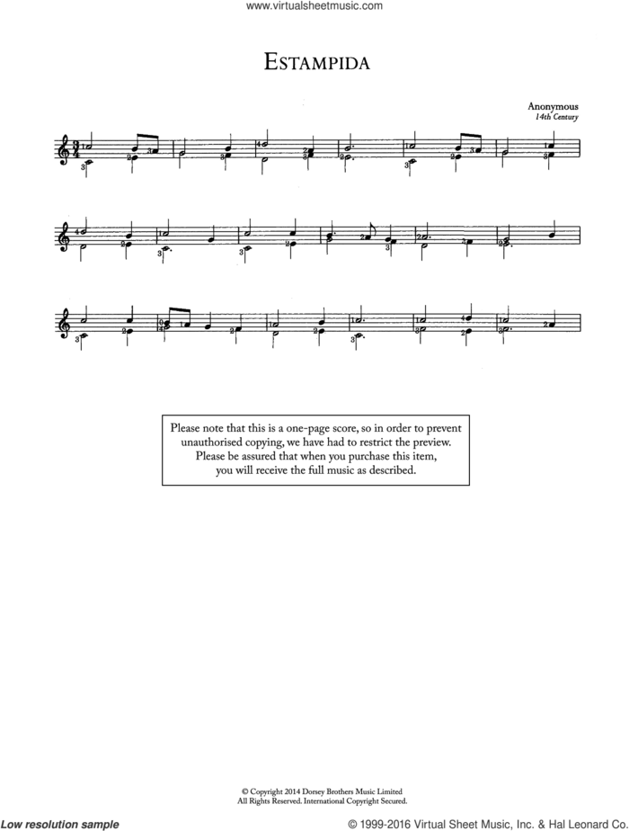 Estampida sheet music for guitar solo (chords) by Anonymous, classical score, easy guitar (chords)