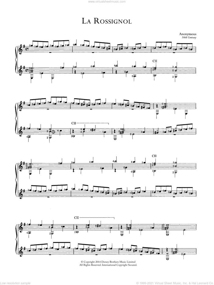 La Rossignol sheet music for guitar solo (chords) by Anonymous, classical score, easy guitar (chords)
