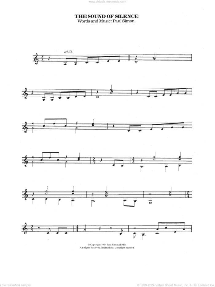 The Sound Of Silence sheet music for guitar solo (chords) by Simon & Garfunkel, Paul & Garfunkel, Art Simon and Paul Simon, classical score, easy guitar (chords)